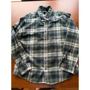 Lands' End Men's Flannel Traditional Fit Green Plaid Shirt - Size XL